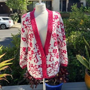 KEREN Made In The USA Vintage Cardigan Sweater Granny Chic Confetti Floral Print